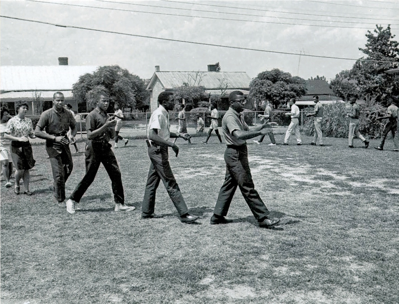 Quinton Baker leads a practice protest march