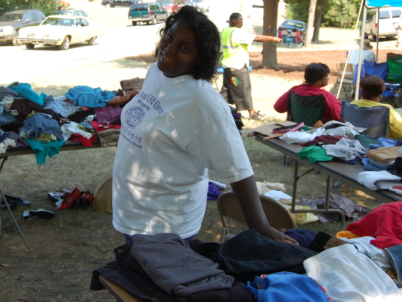 Bernice Harrison at clothing drive