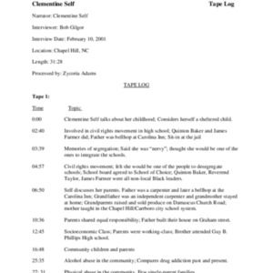 2001.02.10_Self, Clementine (In. by Bob Gilgor) (SOHP)_TapeLog.pdf