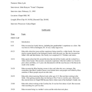 1993.02.21_Lyde, Edna (In. by John Kenyon Chapman) (SOHP)_TapeLog.pdf