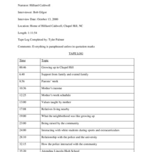 2000.10.13_Caldwell, Hilliard (In. by Bob Gilgor) (SOHP)_TapeLog.pdf