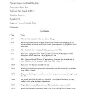 2014.08.11_Merritt, Regina and Cole, Mary (In. by Darius Scott) (SOHP)_TapeLog.pdf
