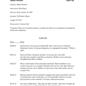 2001.01.20_Florence, Sheila (In. by Bob Gilgor) (SOHP)_TapeLog.pdf