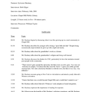 2001.02.16_Hackney, Sylvester (In. by Bob Gilgor) (SOHP)_TapeLog.pdf