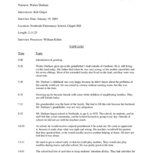 2001.01.19_Durham, Walter (In. by Bob Gilgor) (SOHP)_TapeLog.pdf