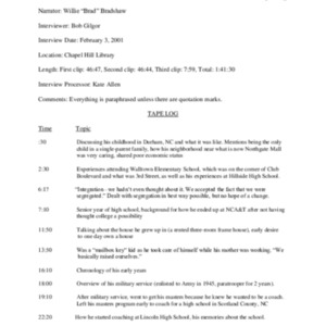 2001.02.23_Bradshaw, Willie (In. by Bob Gilgor) (SOHP)_TapeLog.pdf